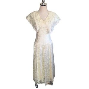 VINTAGE Scott McClintock Cream Yellow Dress Womens 4 Lace Sleeveless Made In USA